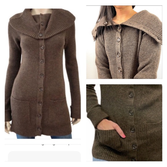 Vince Merino Wool/Baby Alpaca Blend Brown Cardigan Sweater Collared Size XS - Picture 3 of 12